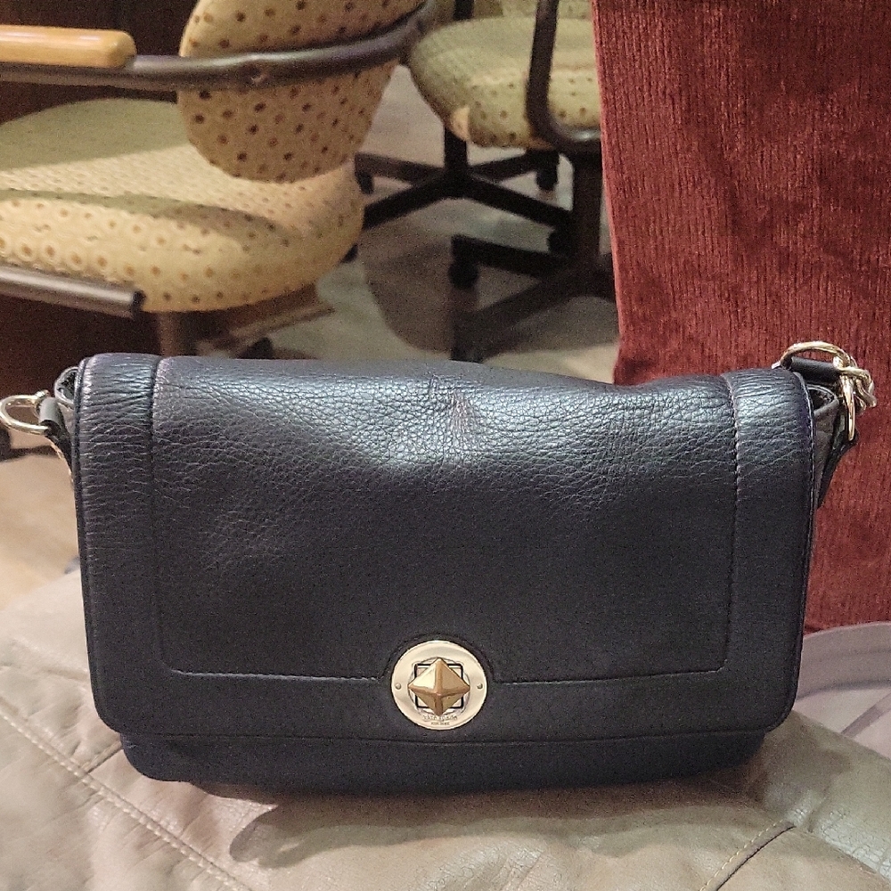 kate spade Blue And Gray Leather Shoulder Bag with Gold-Tone Turnlock